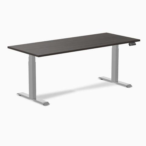 Desky Dual Melamine Sit Stand Desk 180cm Burnished Wood Desktop and Grey Frame