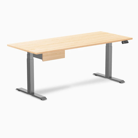 Desky Dual Hardwood Standing Desk With Drawer 180cm Maple Desktop and Space Grey Frame