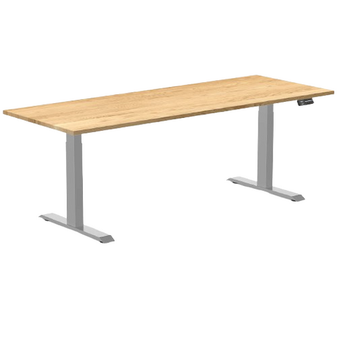 Desky Dual Hardwood Sit Stand Desk 200cm White Oak Desktop and Grey Frame