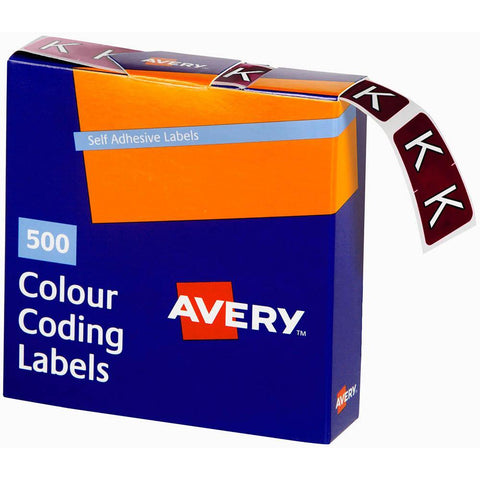 Avery 43211 Label Side Tab K Colour Code 25x38mm Brown Pack 500
