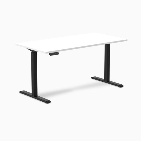 Desky Single Sit Stand Desk 150cm White Desktop and Black Frame