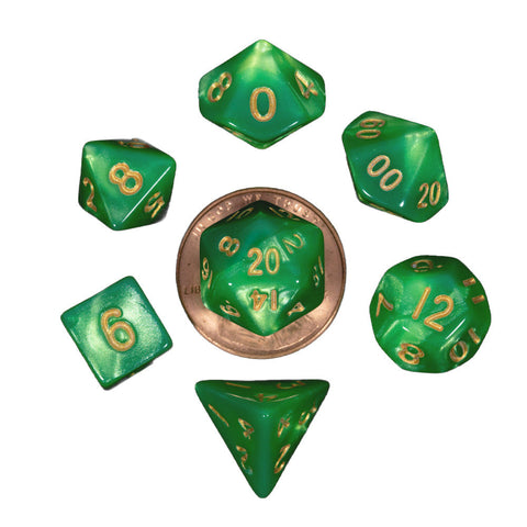 Fanroll By Metallic Dice Games MDG Mini Polyhedral Dice Set Gold Numbers- Green/Light Green