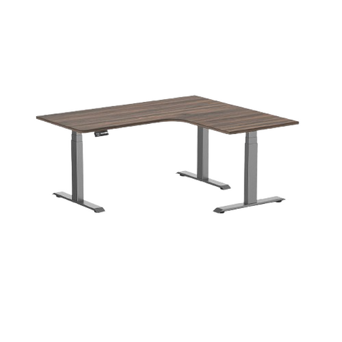 Desky L-Shape Melamine Sit Stand Desk 160cm - Left Return Jarrah Legno Top and Space Grey Leg