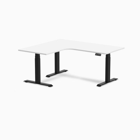 Desky L-Shape Melamine Sit Stand Desk 1600x1400mm - Left Return (White Desktop/Matte Black Leg)