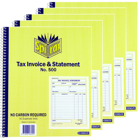 Spirax 500 Tax Invoice Statement Book Quarto 250x200mm 5 Pack