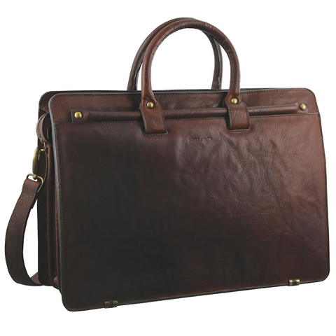 Pierre Cardin Rustic Leather 15" Laptop Bag - Chestnut