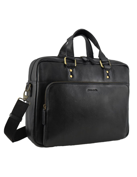 Pierre Cardin Men's Leather Rustic Business/Laptop Shoulder Bag 41x29cm Black