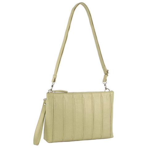 Pierre Cardin Women's Leather Stitch Design Shoulder Crossbody Bag 28cm Sand
