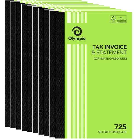 Olympic 10 Pack 725 Triplicate Tax Invoice & Statement Book 140871 Bulk