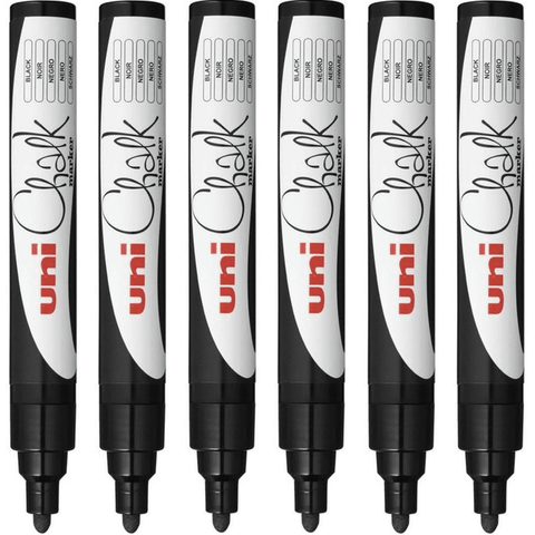 Uni-Ball 6 Pack Chalk Marker Bullet Tip 2.5mm (Black)