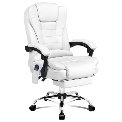 ALFORDSON Massage Office Chair Heated Seat Executive PU Leather (White)