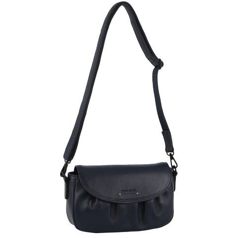 Pierre Cardin Leather Pleated Design Shoulder Crossbody Bag 25x14cm Navy