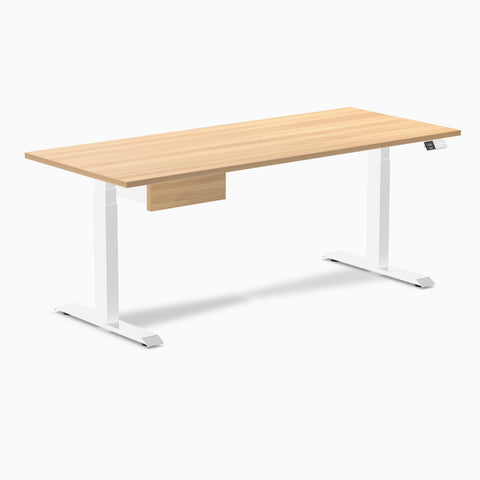 Desky Dual Melamine Standing Desk With Drawer 180cm Sublime Teak Desktop and White Frame