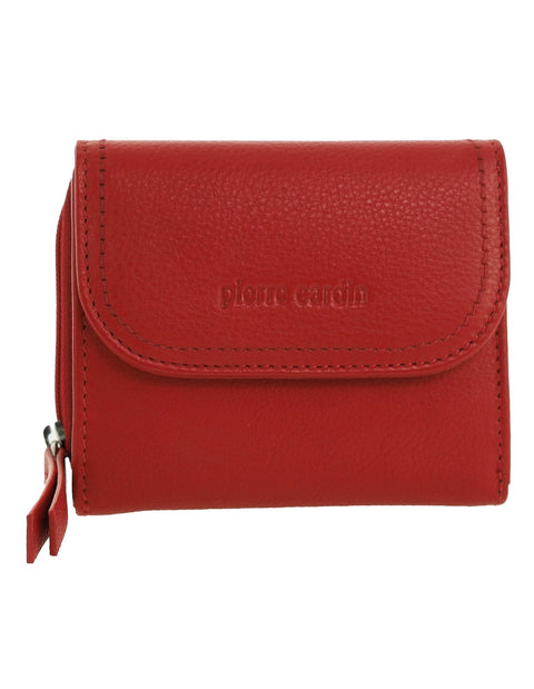 Pierre Cardin Women's Leather Tri-Fold Tab Card Holder Wallet Red 11.5cm