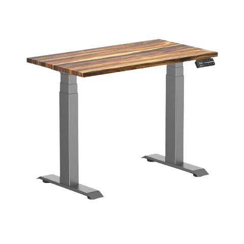 Desky Dual Mini Hardwood Sit Stand Desk 90cm Pheasantwood Desktop and Space Grey Frame