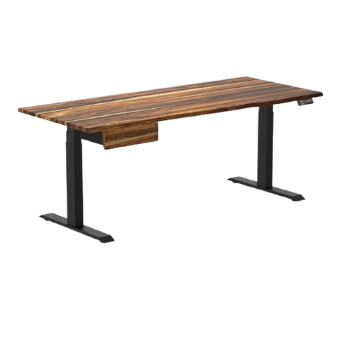 Desky Dual Hardwood Standing Desk With Drawer 180cm Pheasantwood Desktop and Matte Black Frame