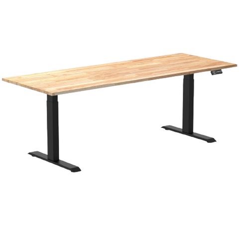 Desky Dual Rubberwood Sit Stand Desk 200cm Natural Timber Desktop and Matte Black Frame