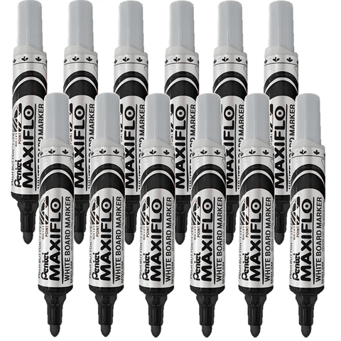 Pentel Maxiflo Whiteboard Marker Bullet Point Tip 2.1mm (Black) [Box 12]
