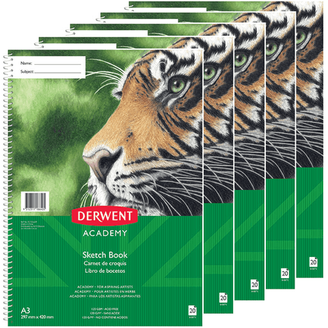 Derwent Academy Artist Sketch Book Portrait A3 20 Sheets Spiral 5 Pack