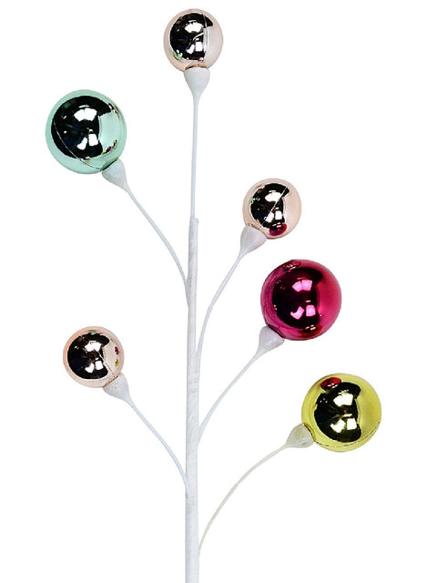 Christmas Warehouse - STEM2418 Shiny Multi Colour Pastel Bauble Long Christmas Clip Stem | 41cm Rose Gold, Yellow, Turquoise & Pink on White