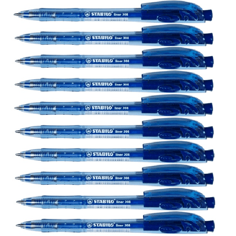 Stabilo 308 Liner Retractable Ballpoint Pen Medium (Blue) [Box 10]