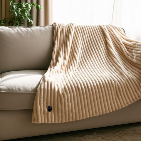 ELLE Heated Throw Blanket (Vanilla Cream)