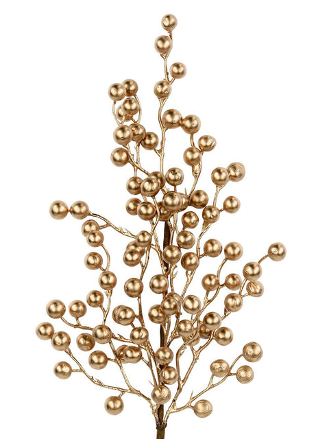 Christmas Warehouse - STEM2301 Matte Gold Berry Botanical Branch Long Christmas Stem | 60cm Gold