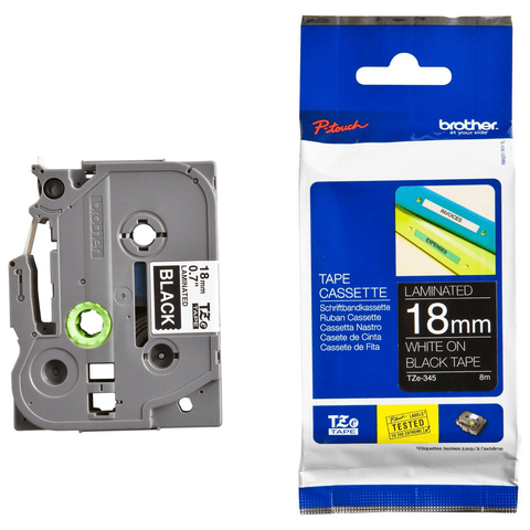 Brother Tze-345 Laminated Labelling Tape 18mm (White On Black)