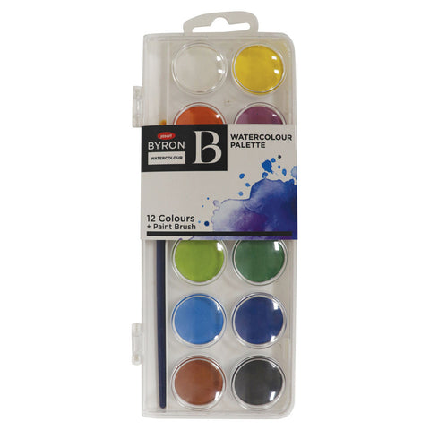 Jasart Byron 12-Colour Palette Watercolour Disc Art/Craft Painting with Brush Set