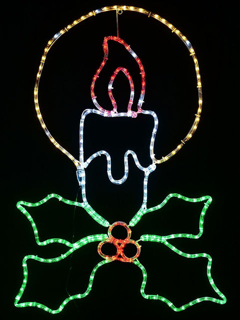 Christmas Warehouse - OUDRS302 1m Dynamic Candle & Holly Outdoor Christmas LED Rope Light Display Green, Red, Cool & Warm White