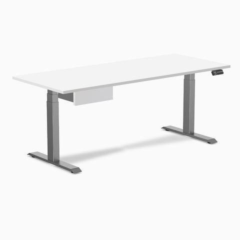 Desky Dual Melamine Standing Desk With Drawer 180cm White Desktop and Space Grey Frame