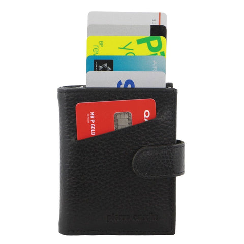 Pierre Cardin Leather Smart Slide Card Holder Tab Bi-Fold Wallet 10cm Black