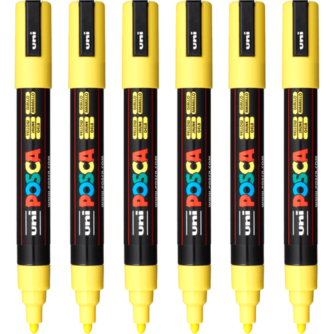 Uni Posca PC-5M Poster Marker Medium Bullet Tip 2.5mm (Bright Yellow) [6 Pack]