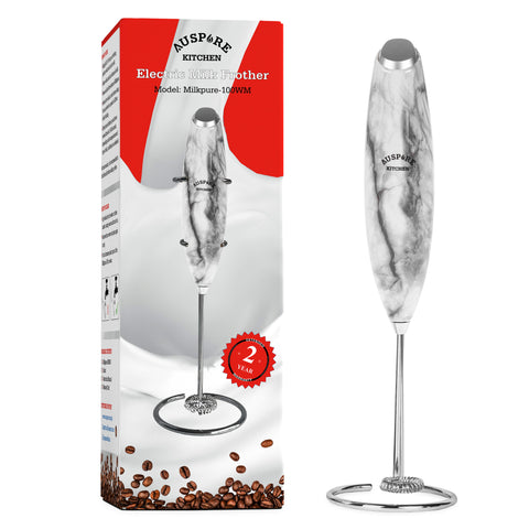 AUSPURE Milk Frother Handheld, Electric Whisk (White Marble)