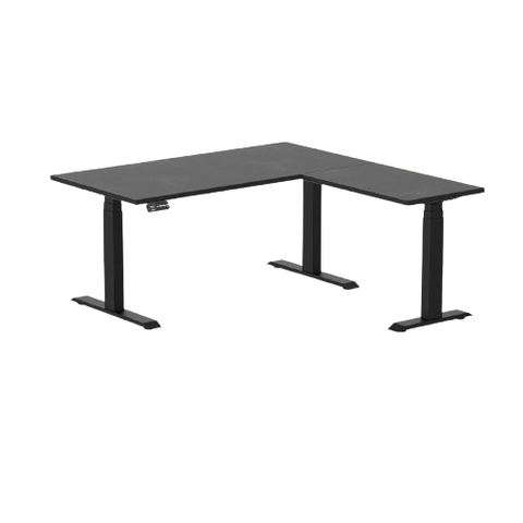 Desky Hardwood L-Shape Sit Stand Desk 150 x 155 cm Black Ash Top and Matte Black Leg