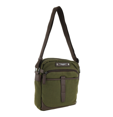 Police Rustic Men's Canvas Shoulder Crossbody Bag w/Zip Pocket 29cm Dark Olive