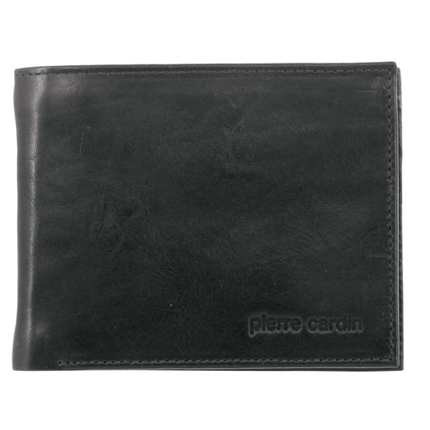 Pierre Cardin Men's Rustic Leather Tri-Fold RFID Protected Wallet Black
