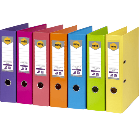 Marbig Linen Lever Arch File PE A4 75mm (Assorted) [Box 10]