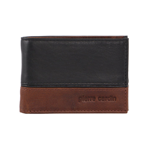 Pierre Cardin Men's Leather Two Tone Slim Bi-Fold Wallet 10cm Black Cognac