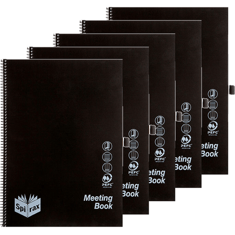Spirax P703 Meeting Book Spiral Bound 140 Page Black (A4) [5 Pack]