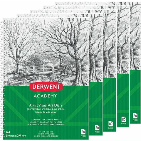 Derwent Academy Visual Art Diary Book Journal Portrait 80 Pages A4 5 Pack