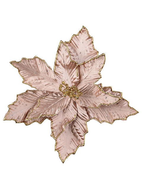 Christmas Warehouse - PICK2528 Rose Gold With Silver Diamantes Poinsettia Christmas Tree Clip Pick | 28cm Rose Gold with Gold & Silver