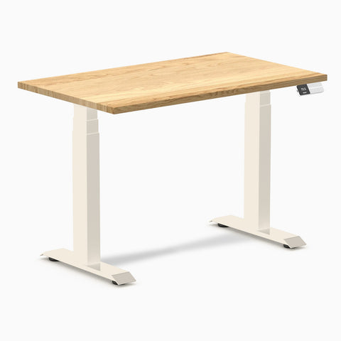 Desky Dual Mini Hardwood Sit Stand Desk 100cm White Oak Desktop and Wheat Frame