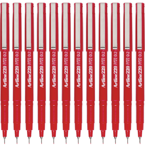 Artline Box 12 220 Fineline Pen 0.2mm Extra Fine (Red)