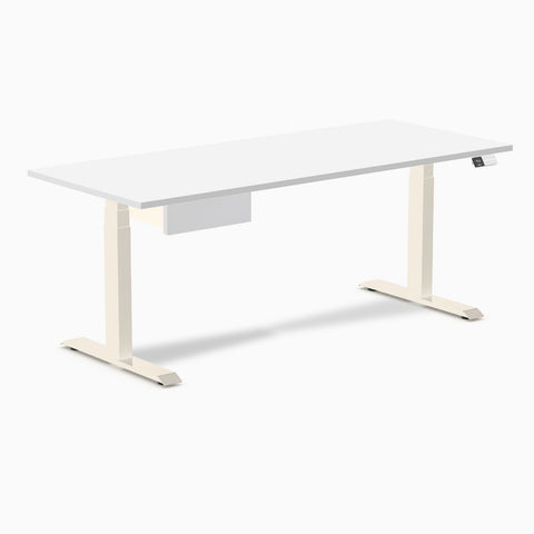 Desky Dual Melamine Standing Desk With Drawer 180cm White Desktop and Wheat Frame