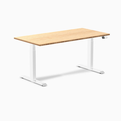 Desky Dual Bamboo Sit Stand Desk 120cm Bamboo Desktop and White Frame