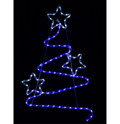 85cm Blue & Cool White LED Wavy Christmas Tree & Stars Silhouette