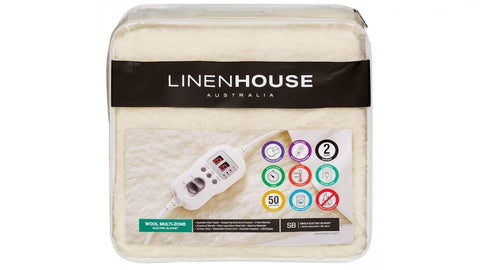 Linen House Woolen Multi-Zone Electric Blanket with Left-Hand Control – Cream (Long Single)