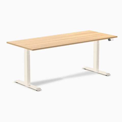 Desky Dual Melamine Sit Stand Desk 180cm Sublime Teak Desktop and Wheat Frame