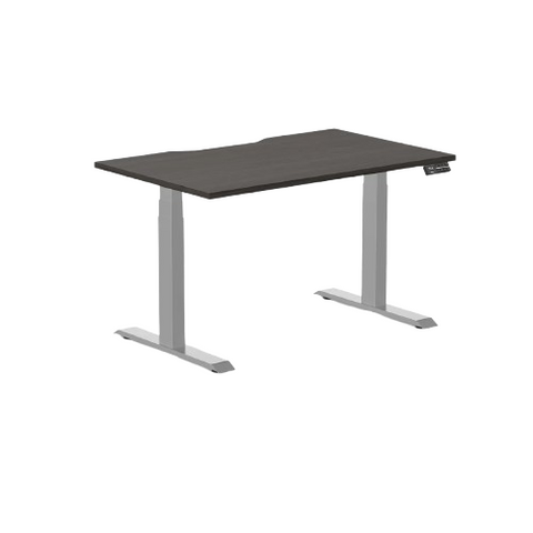 Desky Dual Scalloped Melamine Sit Stand Desk 1200x750mm (Burnished Wood/Grey)
